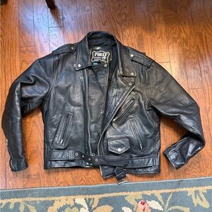 Rare Vtg  FIRST Genuine Leather Biker Jacket Men’s  Size (44) L  1990’s